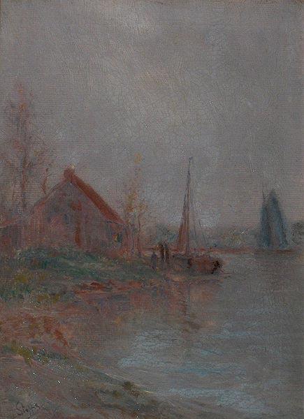 unknow artist Morning fog over the River Schelde Sweden oil painting art